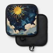 Moderne Sonnenstrahlen und blaue Wolken Topflappen (Vorderseite/Rückseite)