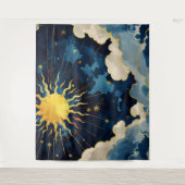 Moderne Sonnenstrahlen und blaue Wolken Wandteppich (Vorderseite)