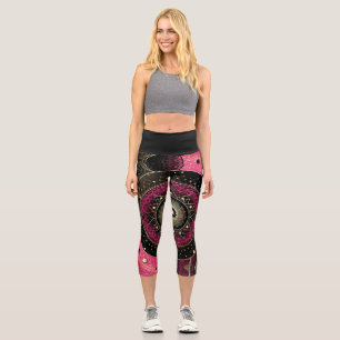 Moderne Sonnenuhr & Planet H/Taille Capri Leggings