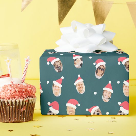 Moderne, sonnige Weihnachtsmannmützen Neun Fotos Geschenkpapier (Geburtstagsparty)