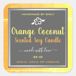 Moderne Soy Candles Packing Labels Orange Gray Quadratischer Aufkleber
