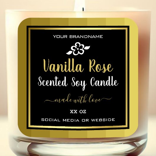 Moderne Soy Candles Verpackungsmarken Gold und Sch Quadratischer Aufkleber