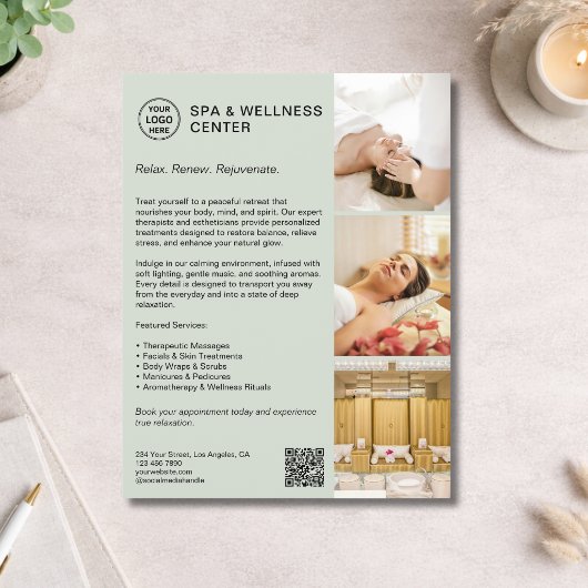 Moderne Spa-Wellness-Schilfgrün-Promotion Flyer