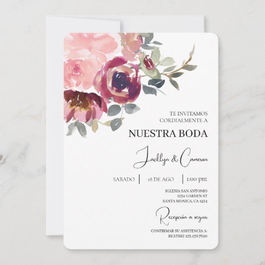 Moderne spanische Hochzeitseinladung Einladung (Vorderseite)