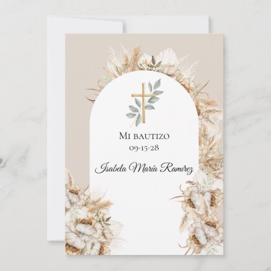 Moderne Spanische Taufpampa grass bautizo Einladung (Rückseite)