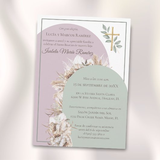 Moderne Spanische Taufpampa grass bautizo Einladung