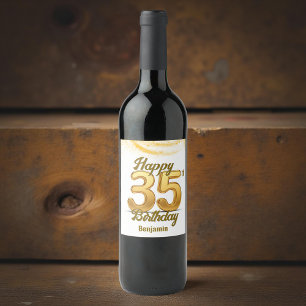 Moderne Sparkling Golden 35. Geburtstagsfeier Weinetikett