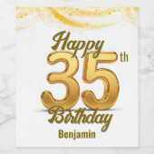 Moderne Sparkling Golden 35. Geburtstagsfeier Weinetikett (Einzelnes Label)