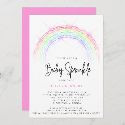 Moderne Sparkling Rainbow Baby Sprinkle Baby Showe Einladung (Vorne/Hinten)