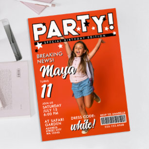 Moderne Spaß Kühle Weiße Schwarze 11. Geburtstag B Einladung