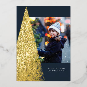 Moderne Speckle Weihnachtsbaum Marine ein Foto Folien Feiertagskarte