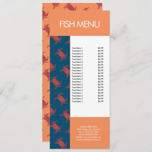 Moderne Speisekarte des Fischrestaurants Menükarte (Vorne/Hinten)