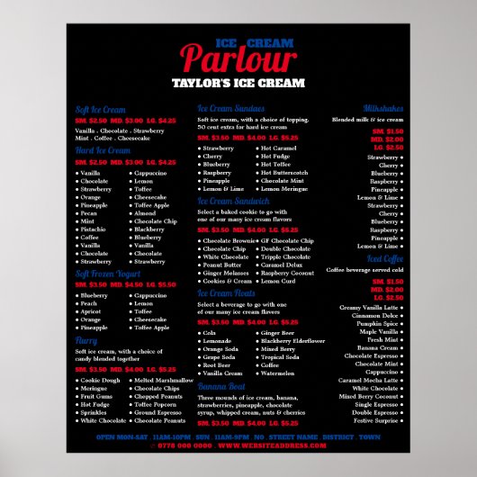 Moderne Speisekarte mit Eiscreme Poster (Vorne)