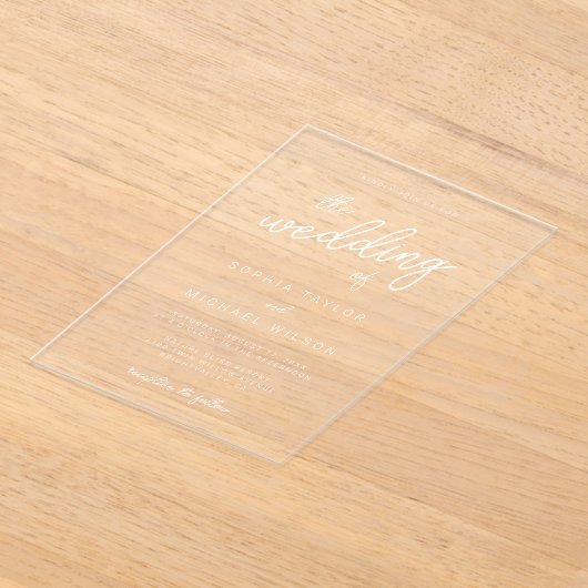 Moderne spielerische Schwarz-weiße Hochzeit Acryleinladungen (Ablage )