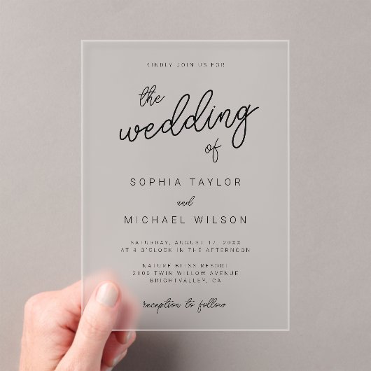 Moderne spielerische Schwarz-weiße Hochzeit Acryleinladungen (Insitu (Handheld))