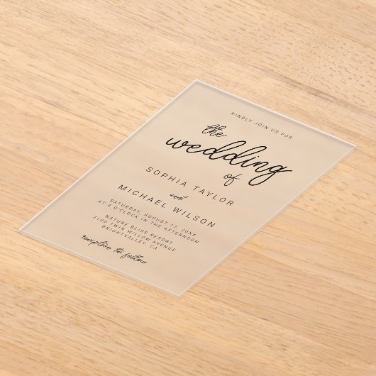 Moderne spielerische Schwarz-weiße Hochzeit Acryleinladungen (Ablage )