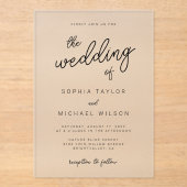 Moderne spielerische Schwarz-weiße Hochzeit Acryleinladungen (Vorderseite)