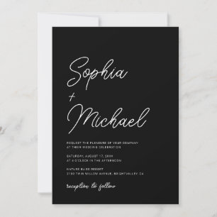 Moderne spielerische Schwarz-weiße Hochzeit Einladung
