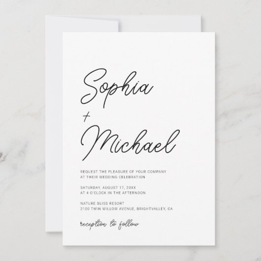 Moderne spielerische Schwarz-weiße Hochzeit Einladung (Vorderseite)