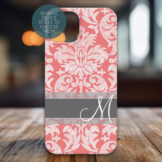Moderne Spitzen Damask Muster Koralle und Grau Case-Mate iPhone Hülle