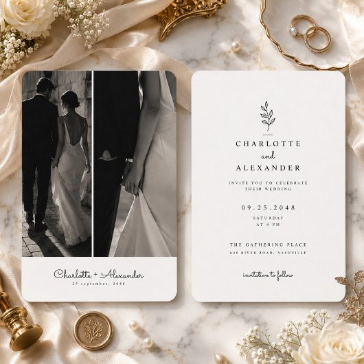 Moderne Split-Foto-Hochzeit  Einladung