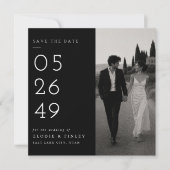 Moderne Split-Layout-Karte zum Speichern des Datum Save The Date (Vorderseite)