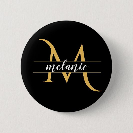 Moderne Split-Monogramm Gold Schwarz Benutzername Button (Vorderseite)