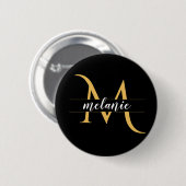 Moderne Split-Monogramm Gold Schwarz Benutzername Button (Vorne & Hinten)