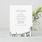 Moderne Spokane Skyline Black & White Wedding Einladung (Stehend Vorderseite)