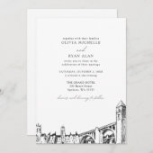 Moderne Spokane Skyline Black & White Wedding Einladung (Vorne/Hinten)