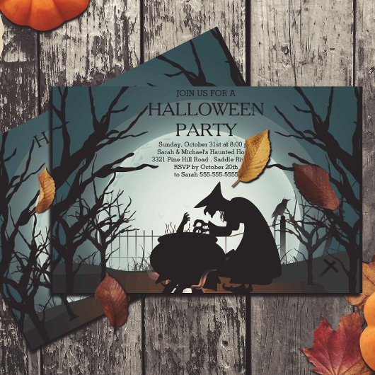 Moderne Spooky Hexe Halloween-Party Einladung