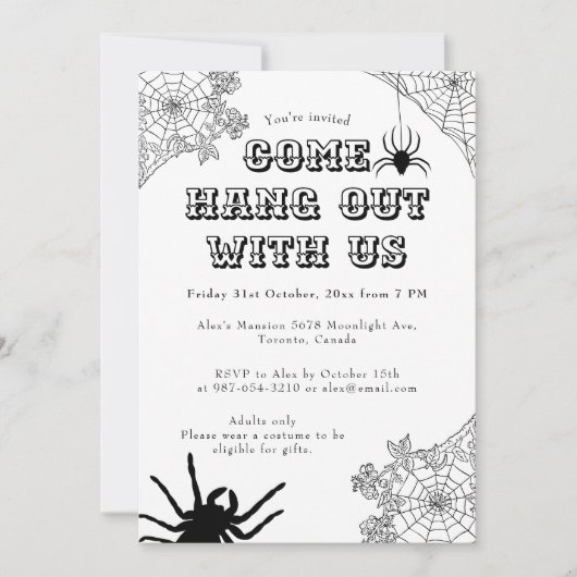 Moderne Spooky Spinnweb Black & White Halloween Einladung (Vorderseite)