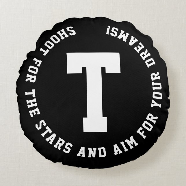 Moderne Sport Inspiration Schwarz-Weiß-Monogramm Rundes Kissen (Vorderseite)