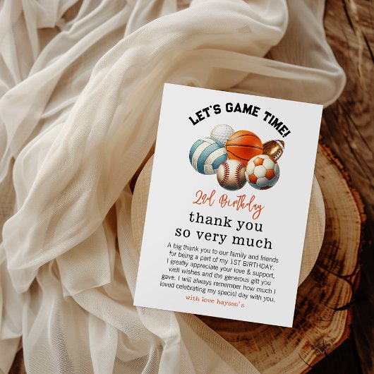 Moderne Sportkids 2. Geburtstag Dankeskarte