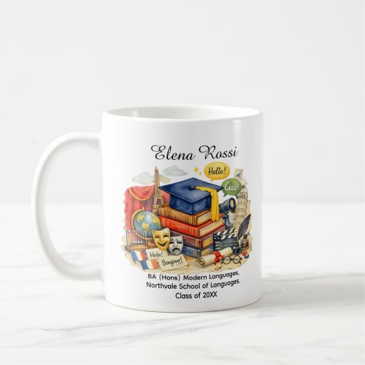 🎓Moderne Sprachen ABS Eigener Name & Titel Kaffeetasse (Links)