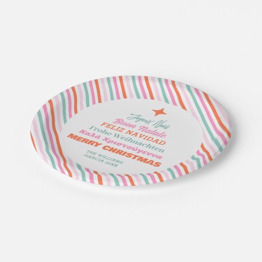 Moderne Sprachen Familie frohe Weihnachten Pappteller (Schrägansicht)