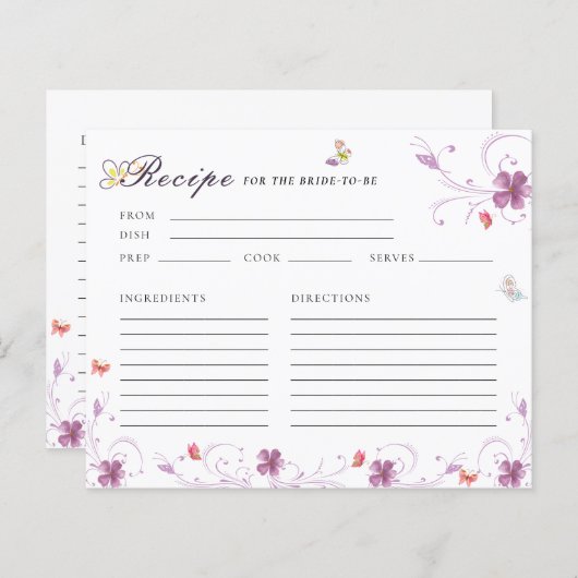Moderne Spring Butterfly Brautparty Rezept Card (Vorne/Hinten)