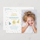 Moderne Sprinklen Foto Kindergeburtstag Einladung Postkarte (Vorne/Hinten)