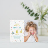 Moderne Sprinklen Foto Kindergeburtstag Einladung Postkarte (Stehend Vorderseite)