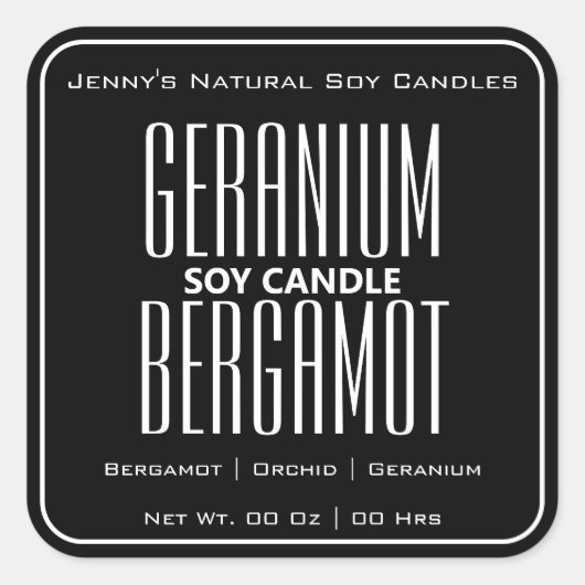 Moderne Square Border einfache Schwarz-weiße Kerze Quadratischer Aufkleber (Vorderseite)