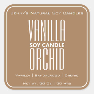 Moderne Square Border Simple Light Brown Candles Quadratischer Aufkleber