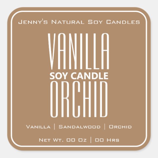 Moderne Square Border Simple Light Brown Candles Quadratischer Aufkleber (Vorderseite)