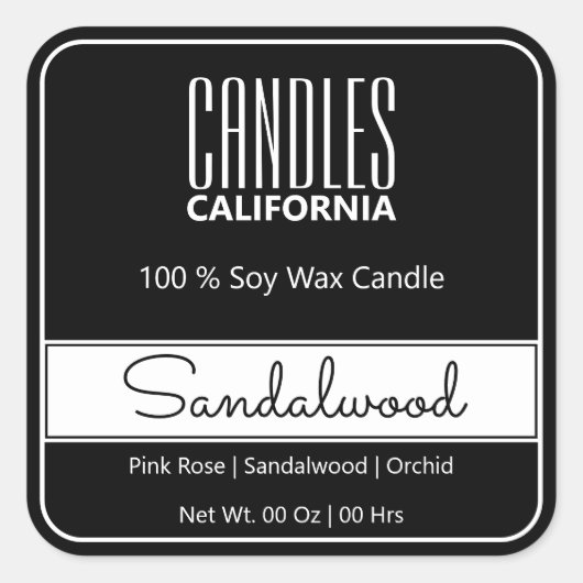 Moderne Square Border Simple White Black Candles Quadratischer Aufkleber (Vorderseite)