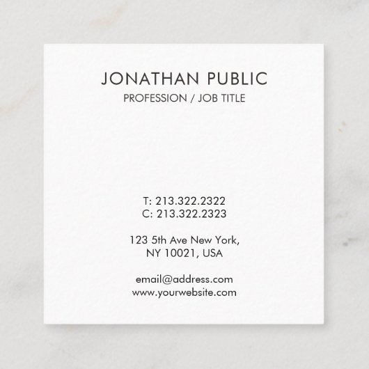 Moderne Square Businesscards Beruflich Elegant Quadratische Visitenkarte (Rückseite)