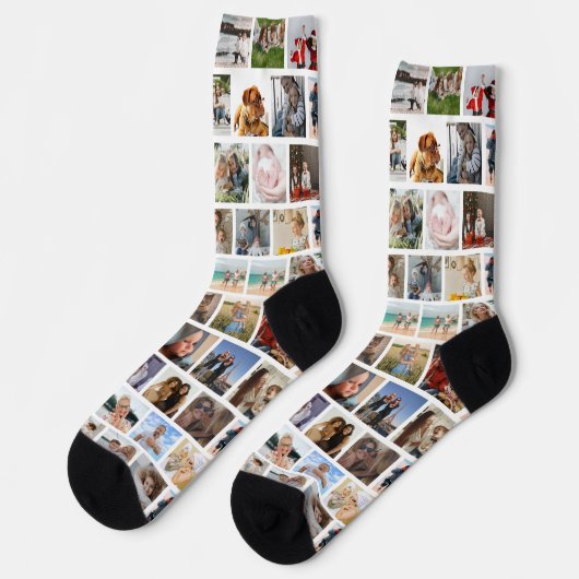 Moderne Square Grid Foto Collage Familie Freunde Socken (Linkes Detail)