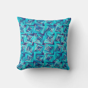 Moderne Square Spirals, Marine und Aqua Kissen