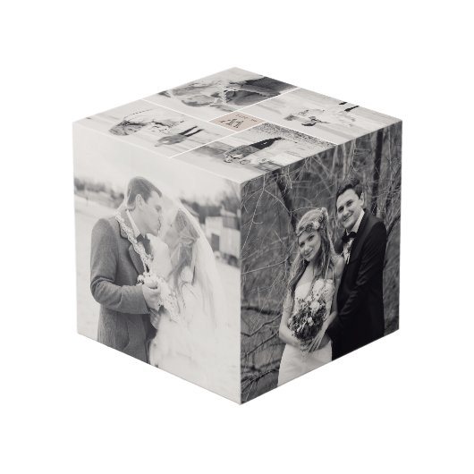 Moderne Square Wedding Monogram 8 Foto Collage Würfel (Rückseite Schrägansicht)