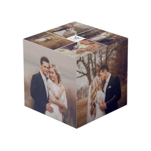 Moderne Square Wedding Monogram 8 Foto Collage Würfel