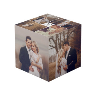 Moderne Square Wedding Monogram 8 Foto Collage Würfel