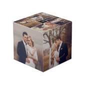 Moderne Square Wedding Monogram 8 Foto Collage Würfel (Vorderseite Schrägansicht)